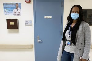 Marchon Saunders, shown here on the job at SUNY Downstate, helped comfort COVID-19 patients and their families during some of the most difficult days of the pandemic.