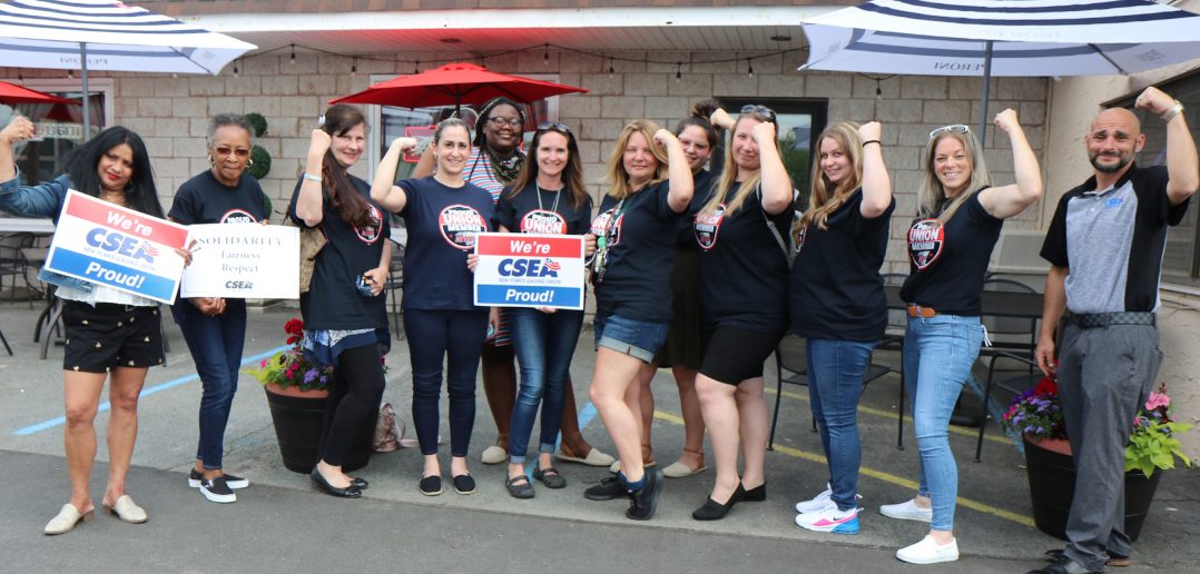 Project Excel Preschool workers celebrate forming a union with CSEA. Joining them is CSEA Southern Region President Anthony Adamo, far right.