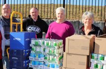 Southern Region state correctional facility local officers worked together to coordinate an overwhelmingly successful Thanksgiving food drive for veterans who use the Castle Point VA Medical Center food pantry. Pictured are, from left, Sullivan Correctional Facility Local President Nikki Wallace, Bedford Hills Correctional Facility Local Treasurer Chris Martin, Bedford Hills Correctional Facility Local President George Beekman, Ulster Correctional Facility Local President Linda White, Woodbourne Correctional Facility Local President Bonnie Huebsch, and Juliana Martinez, Huebsch’s granddaughter.