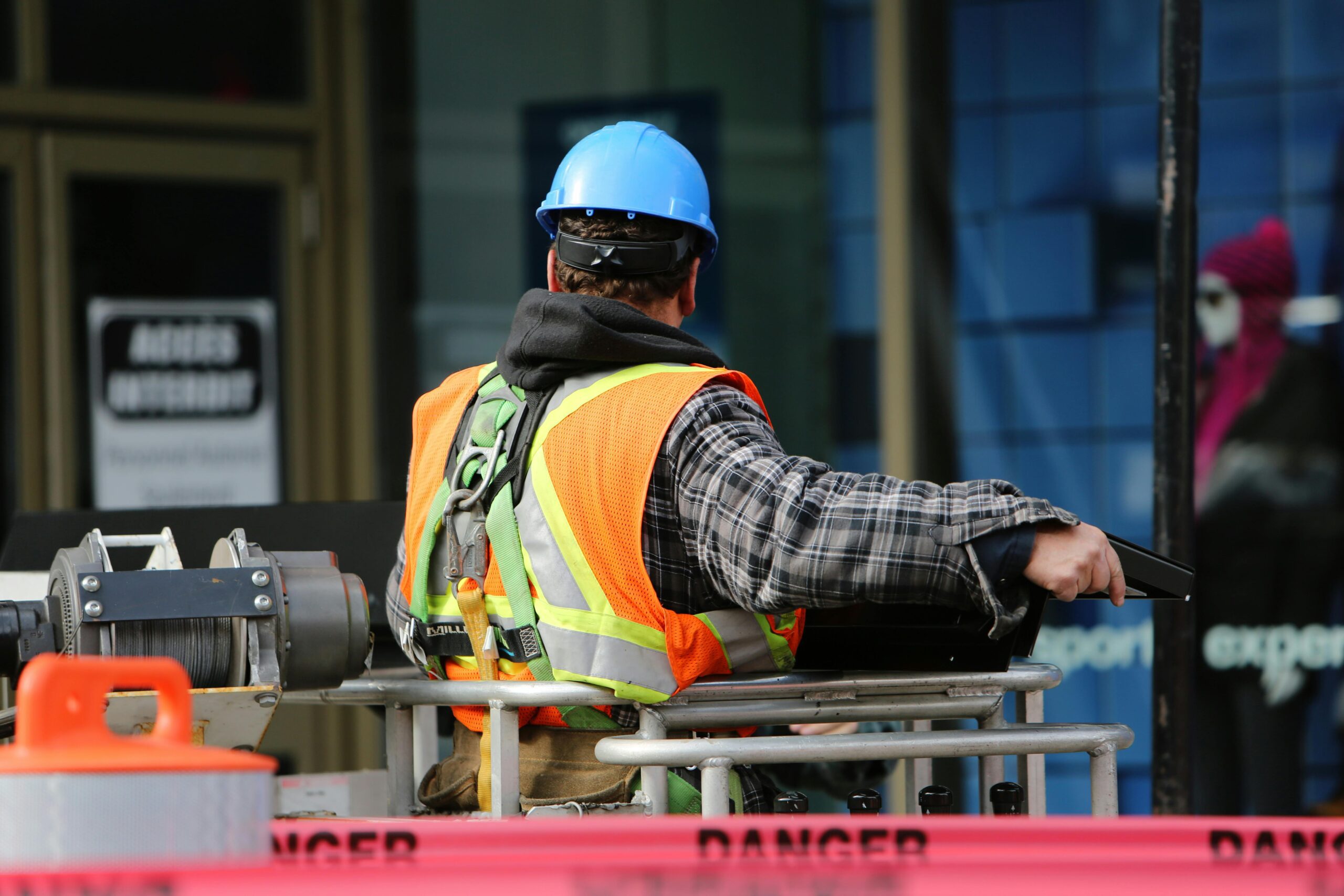 Worker in safety vest and hardhat